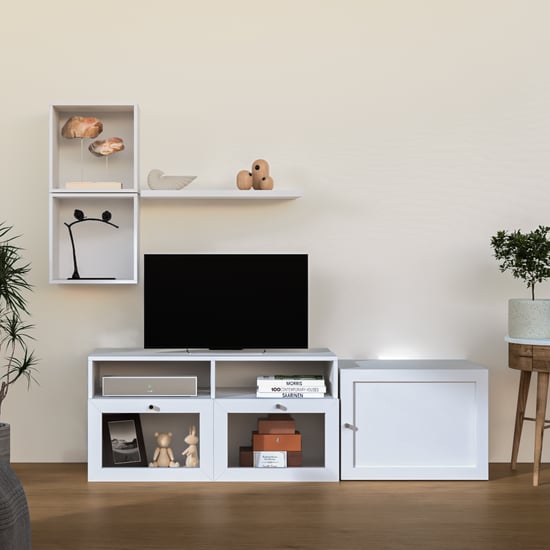 Soho Small TV Unit with 3 Multipurpose Cabinets and Open Shelf - White
