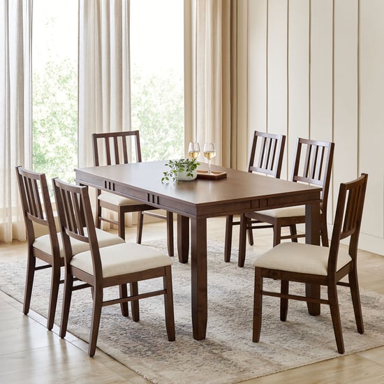 Trio Solid Wood 6-Seater Dining Set with Chairs - Walnut