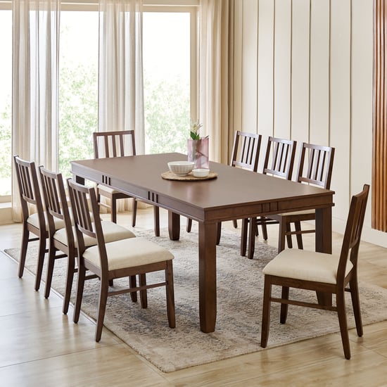 Trio Solid Wood 8-Seater Dining Set with Chairs - Walnut