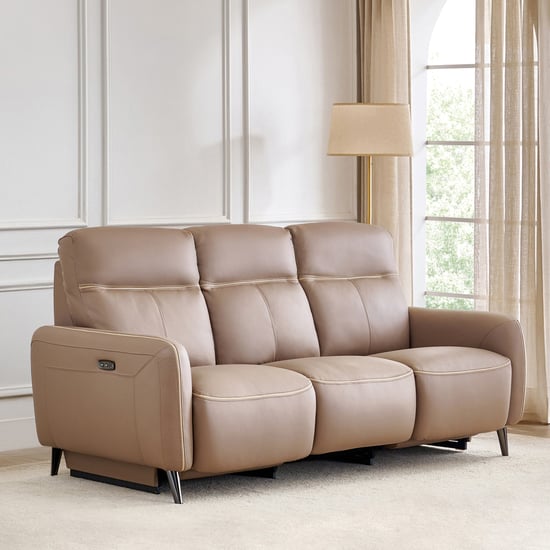 Skyros Half Leather 3-Seater Electric Recliner - brown