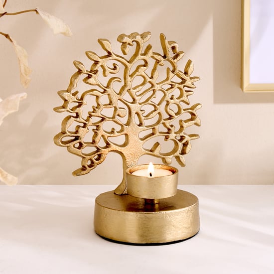 Oro Aluminium Tree of Life T-Light Holder