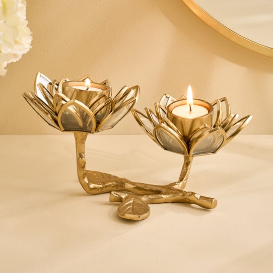 Wables Aluminium and Glass Lotus Multi T-Light Holder