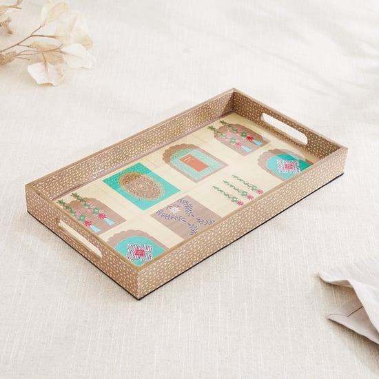 Corsica Hues Wooden Printed Serving Tray - 35.5x20x4.5cm