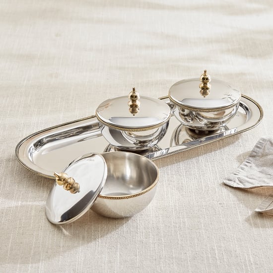 Serveware Bulk Majestic Set of 3 Steel Bowls with Tray