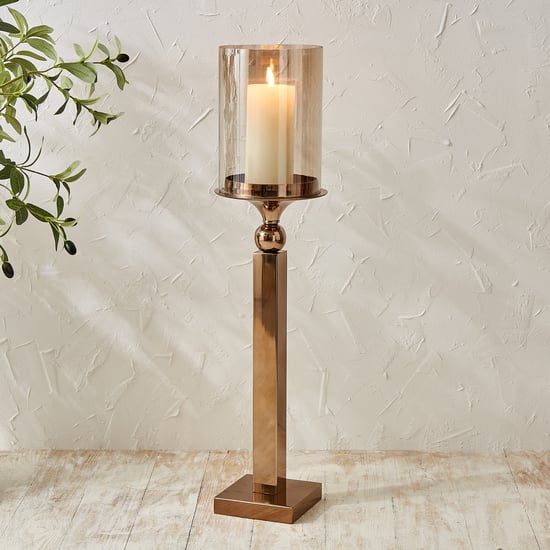 Monalisa Glass and Aluminium Pillar Floor Candle Holder - Large