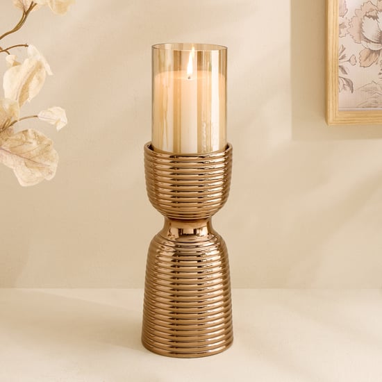Monalisa Metal Ribbed Pillar Candle Holder - Large