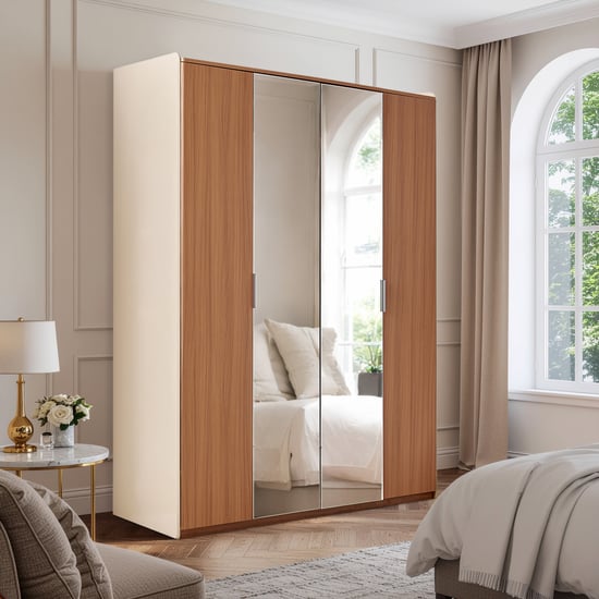 Ivy 4-Door Wardrobe with Mirrors - Walnut