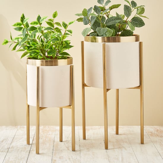 Gardenia Ferra Set of 2 Metal Cylindrical Floor Planters with Stand