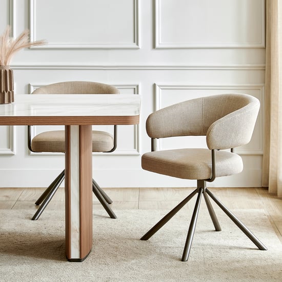 Ivy Set of 2 Fabric Swivel Dining Chairs - Beige