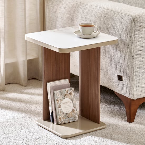 Ivy Sintered Stone Top End Table - Walnut