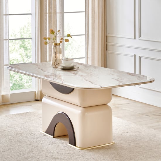 Monalisa Faux Marble Top 6-Seater Dining Table - Cream