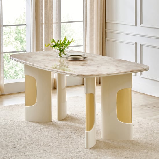 Alchemy Faux Marble Top 6-Seater Dining Table - Cream