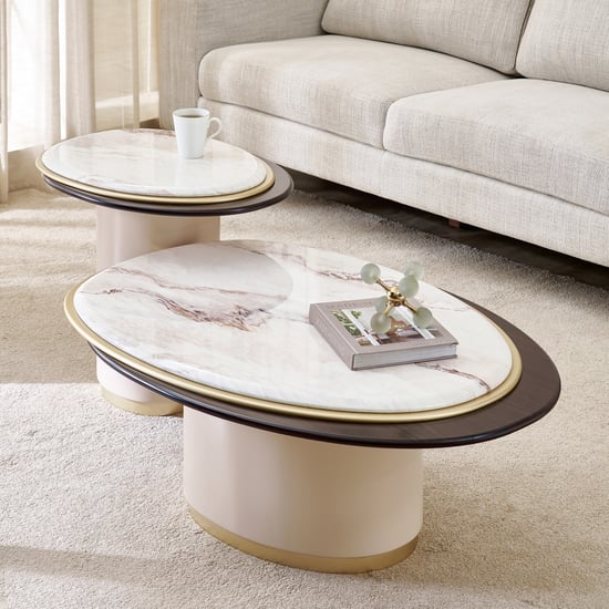 Monalisa Faux Marble Top Set of 2 Nested Coffee Tables - Beige