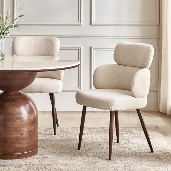 Nuqta Set of 2 Fabric Dining Chairs - Beige