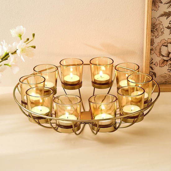 Salsa Rylee Lotus Set of 10 Glass Votive with Metal T-Light Holder
