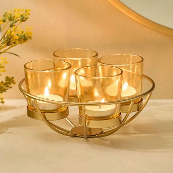 Salsa Rylee Lotus Set of 4 Glass Votives with Metal T-Light Holder