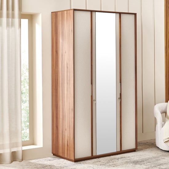 Shoji 3-Door Wardrobe with Mirror - Brown