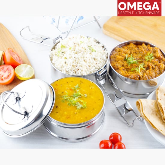 OMEGA Stainless Steel 3-Tier Lunch Box with Clip Lock