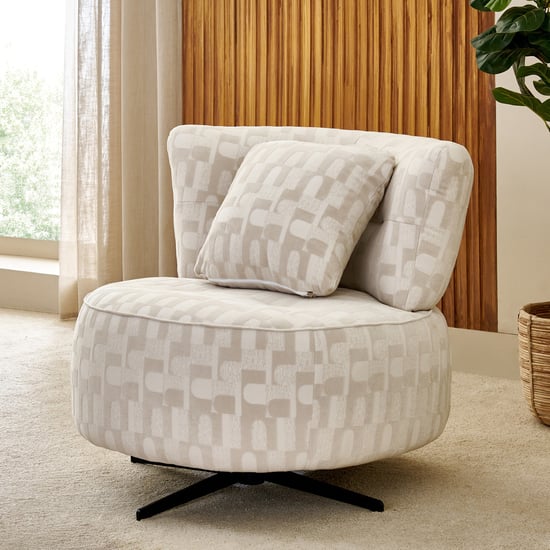 Evon Fabric Swivel Accent Chair with Cushion - Beige