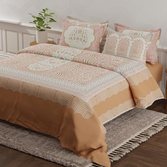 BOUTIQUE LIVING Platinum Pulse Cotton 800TC Meenakari Print 5Pcs Super King Bedsheet Set
