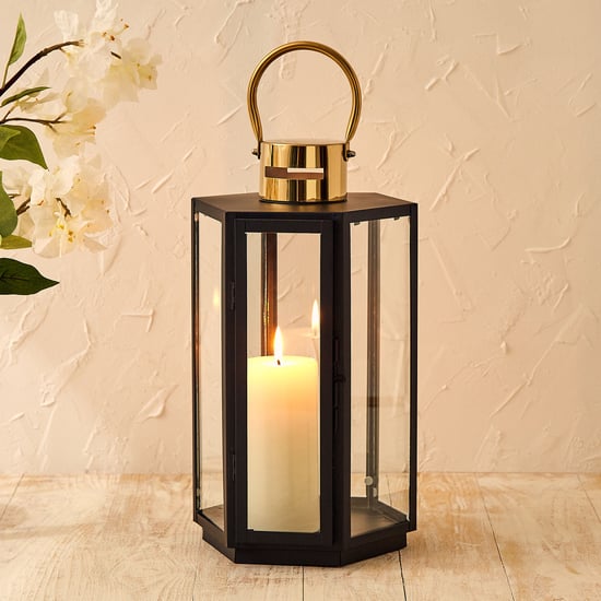 Selena Hexa Steel and Glass Lantern - Large