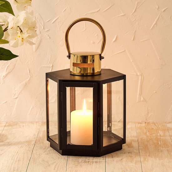 Selena Hexa Steel and Glass Lantern - Medium