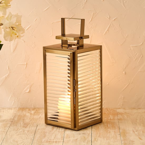 Selena Steel and Glass Ribbed Lantern - Medium