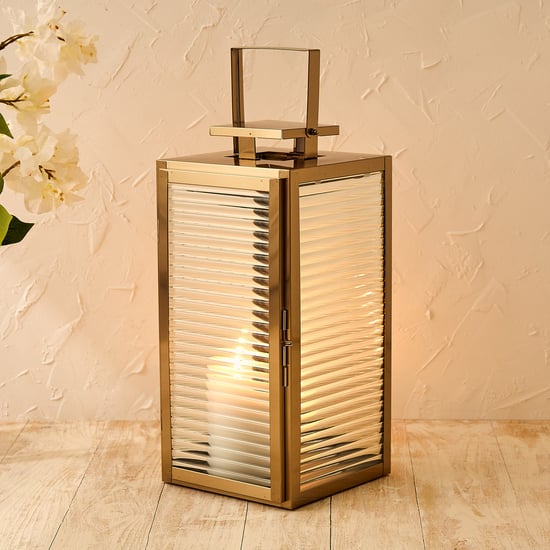 Selena Steel and Glass Ribbed Lantern - Large