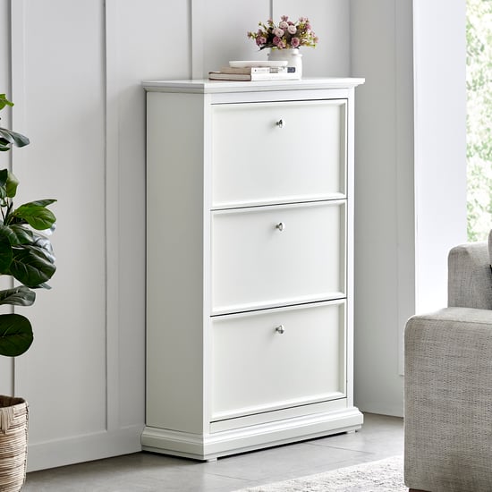 Estate Mahogany Wood 18 Pairs Shoe Cabinet - White