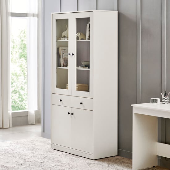 Helios Madison 4-Door Book Cabinet with Drawers - White