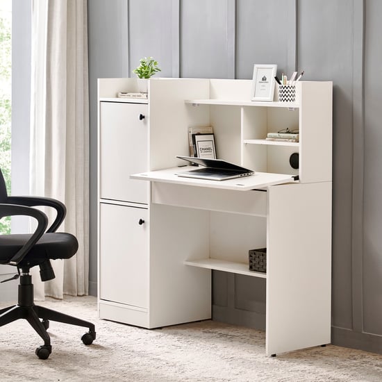 Helios Madison Flip Study Desk with Doors and Drawer - White