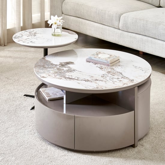Liam Ceramic Top Coffee Table with Stools and End Table - Taupe