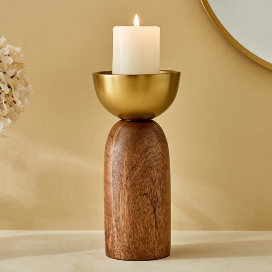 Splendid Dastkari Keith Mango Wood Pillar Candle Holder - Large