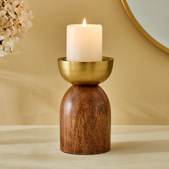 Splendid Dastkari Keith Mango Wood Pillar Candle Holder - Small