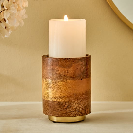 Splendid Dastkari Keith Mango Wood Pillar Candle Holder - Large
