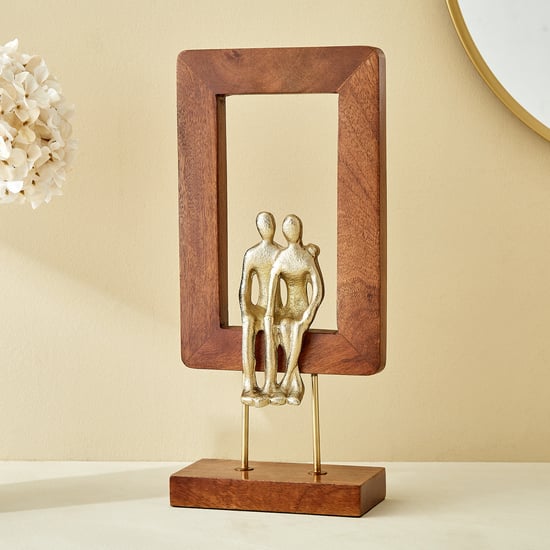 Splendid Dastkari Keith Mango Wood and Aluminium Couple in Frame Figurine
