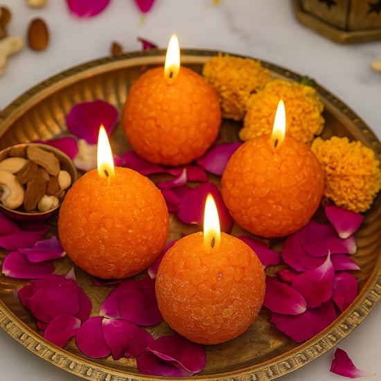 HOMESAKE Set of 4 Scented Motichoor Ladoo Candles