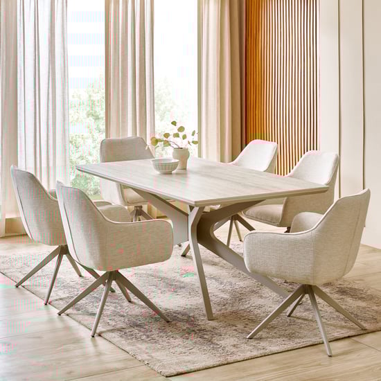 Ivory Ceramic Top 6-Seater Dining Set with Chairs - Beige