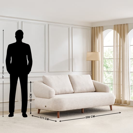 Nuqta Fabric 3-Seater Sofa with Cushions - Beige