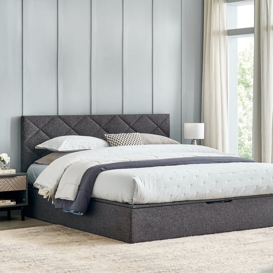 Connect Diamond Queen Bed with Hydraulic Storage - Grey