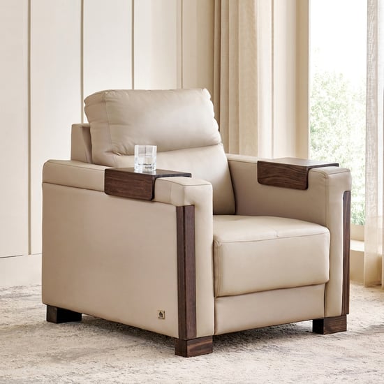 Colmar Half Leather 1-Seater Sofa - Taupe
