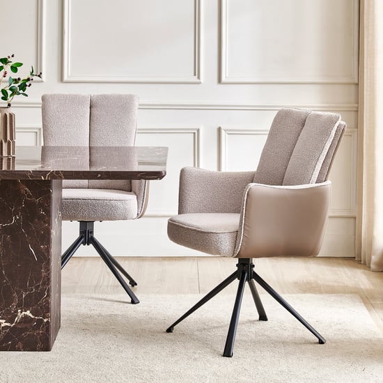 Pavis Set of 2 Fabric Swivel Dining Chairs - Beige