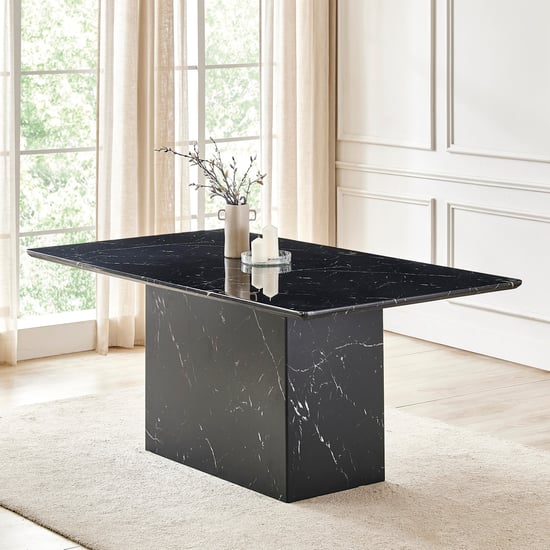 Pavis Faux Marble Top 6-Seater Dining Table - Black