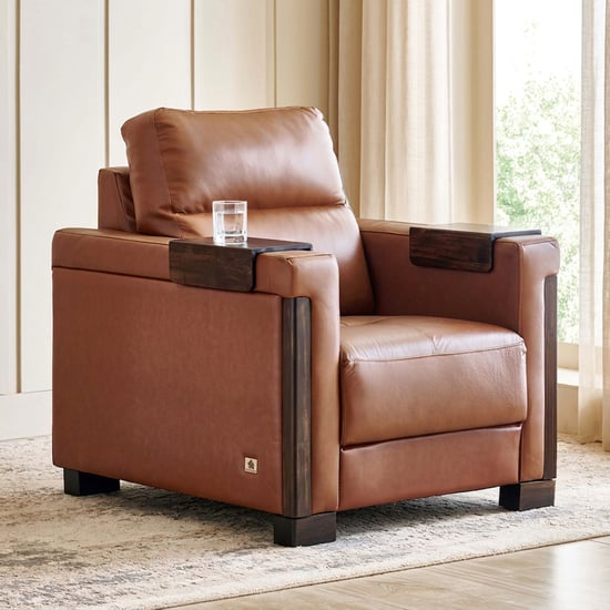 Colmar Half Leather 1-Seater Sofa - Tan