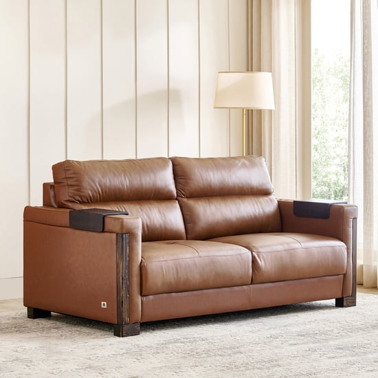 Colmar Half Leather 3-Seater Sofa - Tan