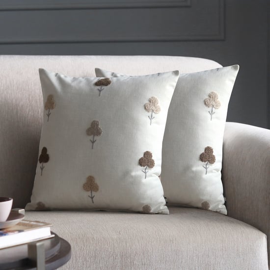 GM Meadow Prints Set of 2 Embroidered Cushion Covers - 40x40cm