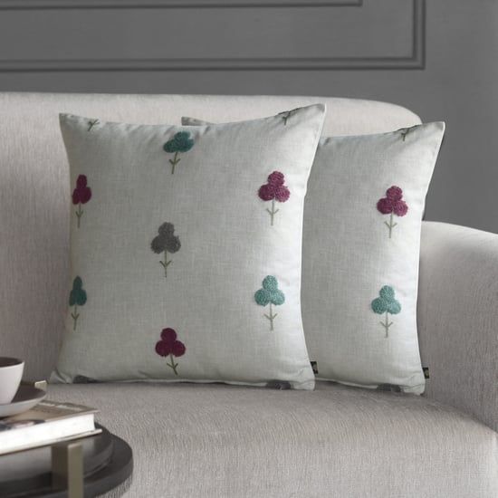 GM Meadow Prints Set of 2 Embroidered Cushion Covers - 40x40cm