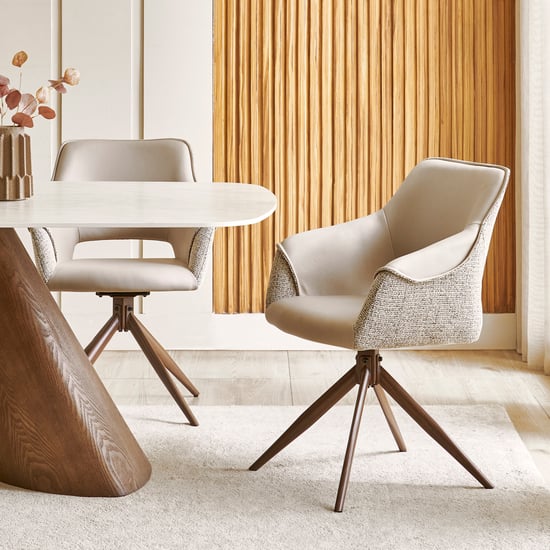 Alder Set of 2 Fabric Swivel Dining Chairs - Beige