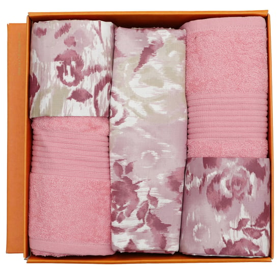 MASPAR Backyard Patio Cotton 200TC  Floral Print 6Pcs Super King Bedsheet and Bath Towel Set