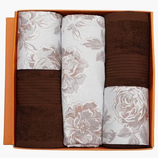 MASPAR Backyard Patio Cotton 200TC Floral Print 6Pcs Super King Bedsheet and Bath Towel Set